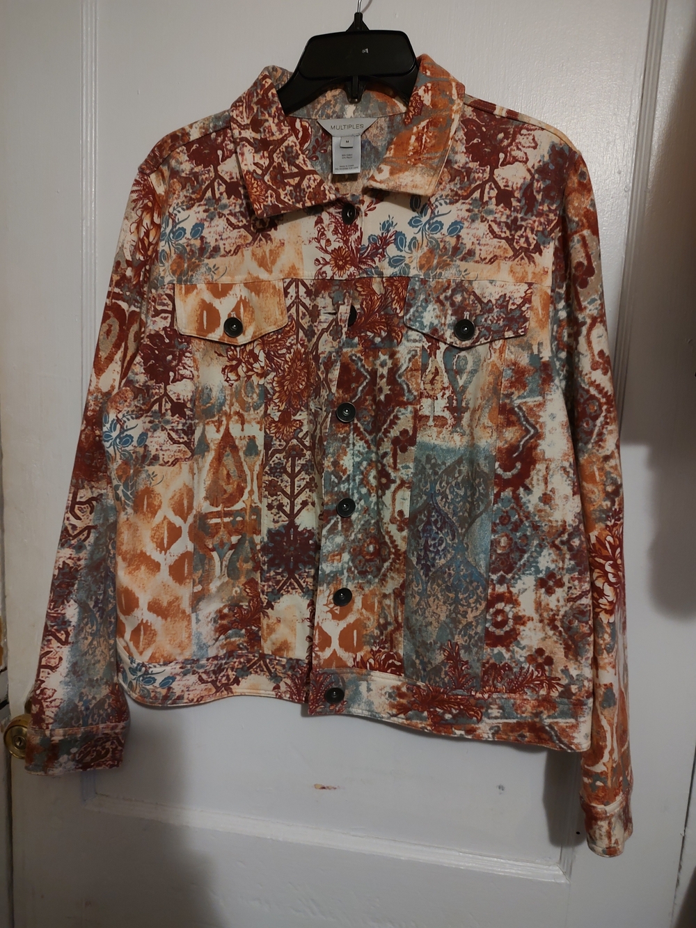MULTIPLES Women's Printed Button-Front Jacket - Rust & Cream